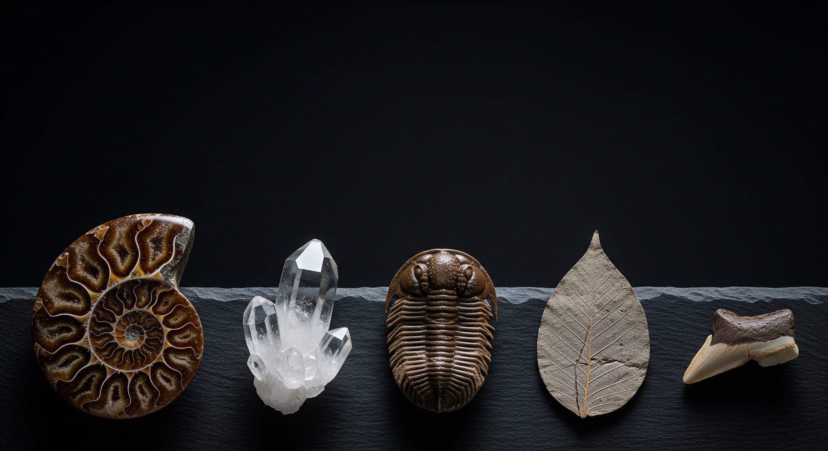 Natural history specimens on slate